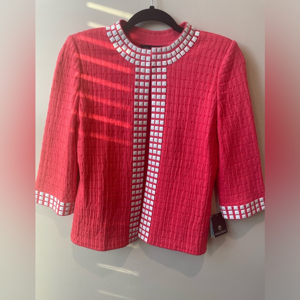 NWT Ming Wang Cardigan salmon/coral-3/4 length sleeve
